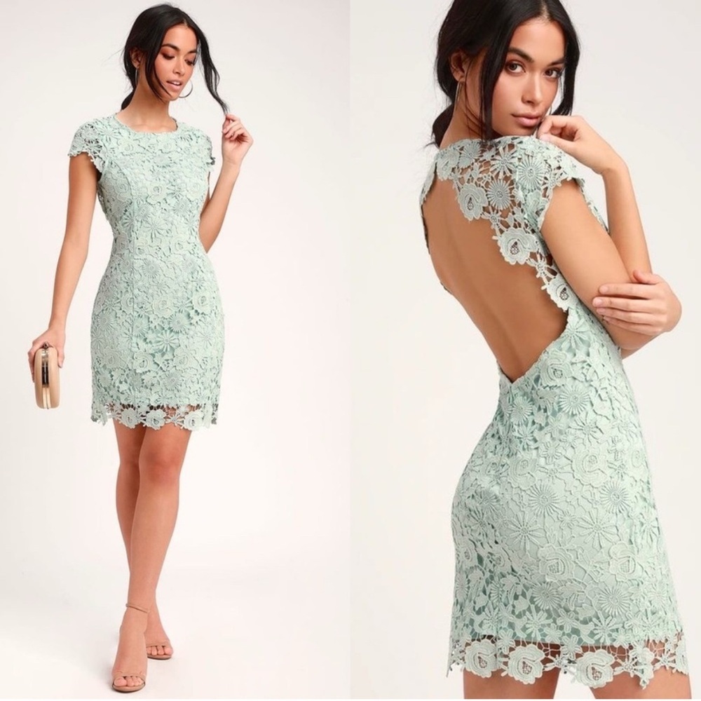 Lulus Romance Language Sage Backless Lace Dress - XS